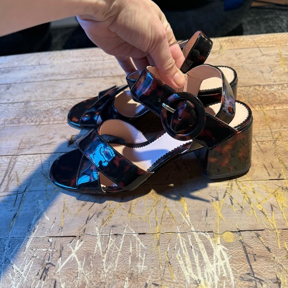 J Crew Tortoise Shell Patent Leather Block Heel Women's Sandals - Picture 2 of 10